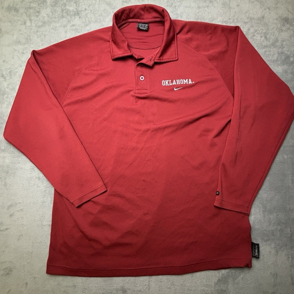 Oklahoma Sooners Nike Dri Fit Polo Shirt Mens Medium Maroon Long Sleeve Team